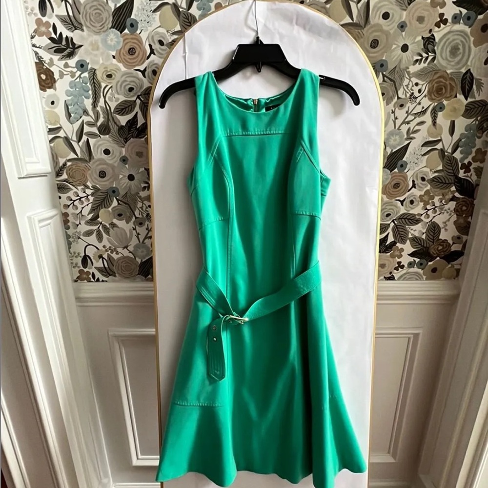 WHBM green fit and flare dress with belt